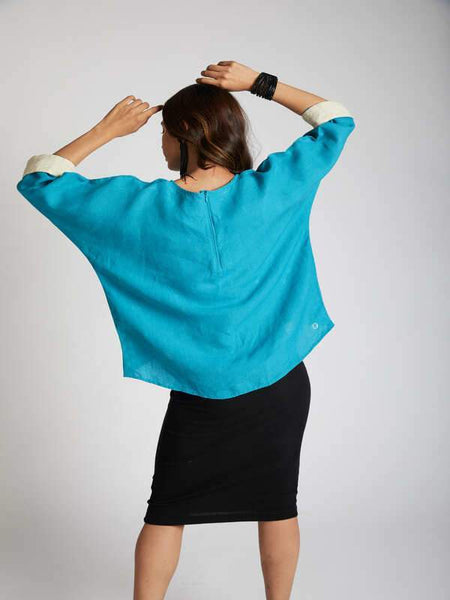 Women's Natural Hemp Kimono Top - Teal