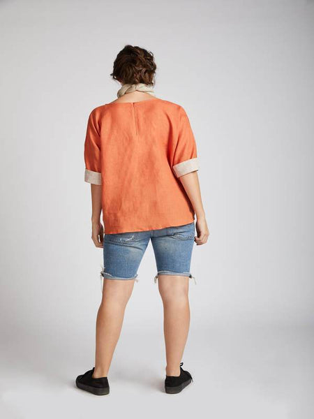 Women's Natural Hemp Kimono Top - Orange