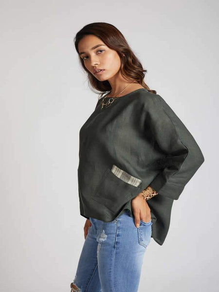 Women's Natural Hemp Kimono Top - Bottle Green