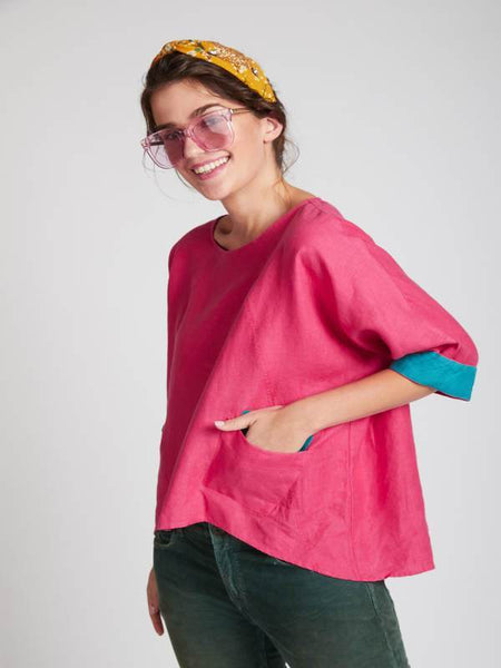 Women's Natural Hemp Kimono Top - Hot Pink