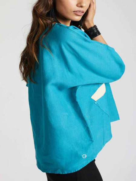 Women's Natural Hemp Kimono Top - Teal