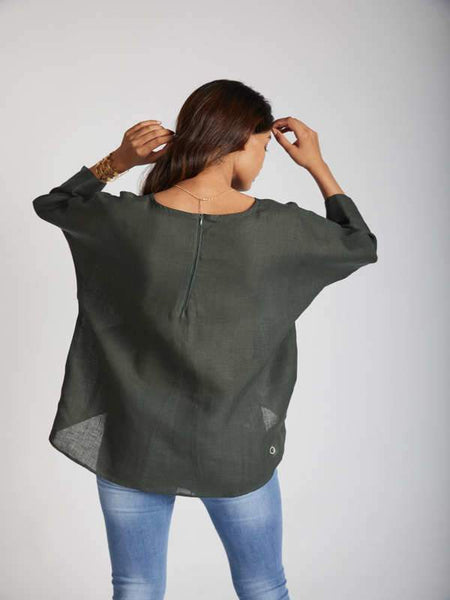 Women's Natural Hemp Kimono Top - Bottle Green