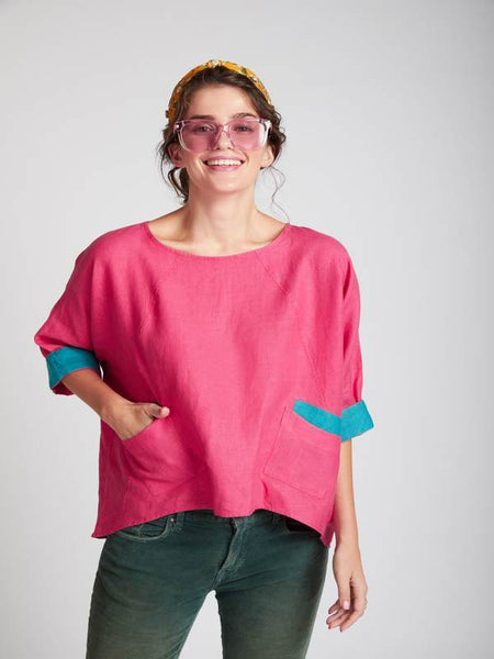 Women's Natural Hemp Kimono Top - Hot Pink