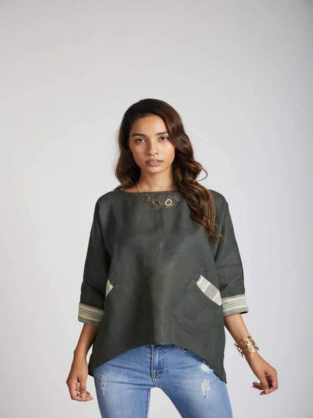 Women's Natural Hemp Kimono Top - Bottle Green