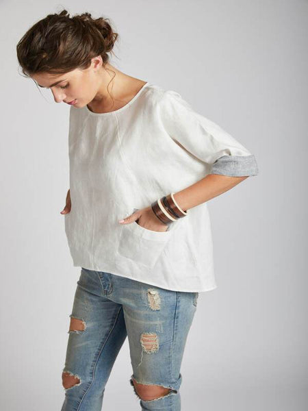 Women's Natural Hemp Kimono Top - White