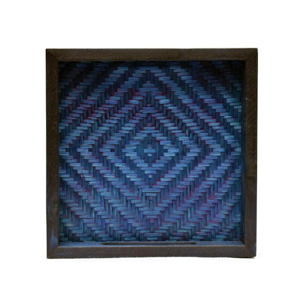 Handcrafted Square Trays Made of Woven Bamboo - Blue (Set of 2)