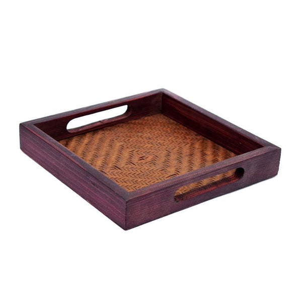 Handcrafted Square Tray Made of Woven Bamboo - Brown (Set of 2)