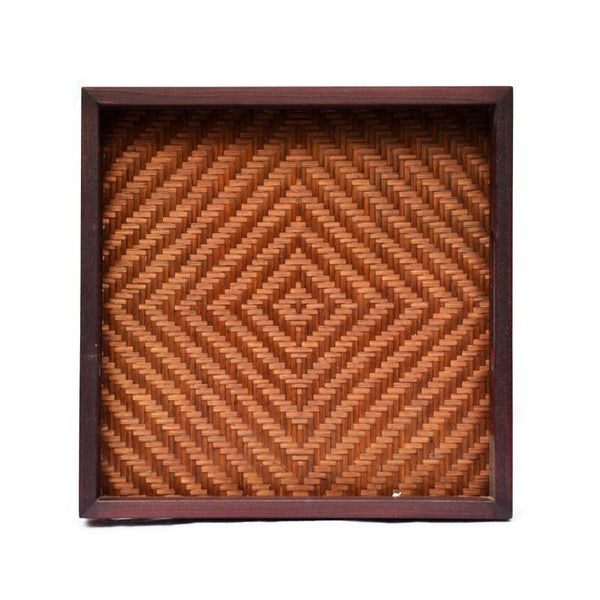 Handcrafted Square Tray Made of Woven Bamboo - Brown (Set of 2)