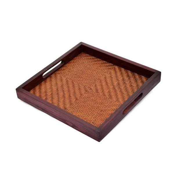 Handcrafted Square Tray Made of Woven Bamboo - Brown (Set of 2)