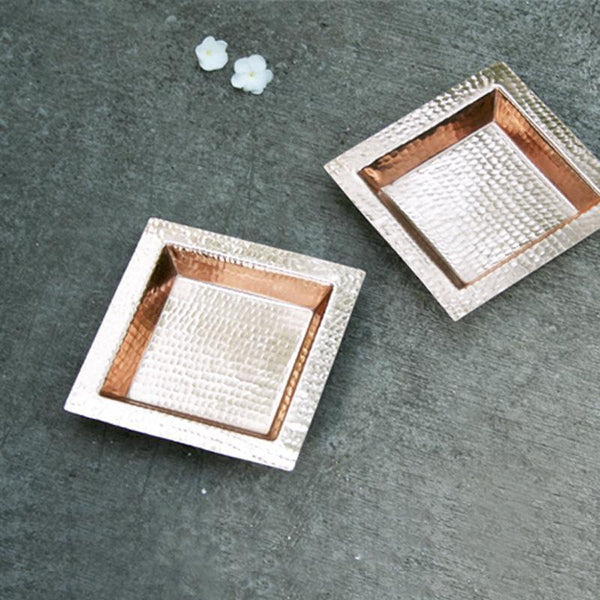 Copper Square Serving Plate Handcrafted by Traditional Artisans