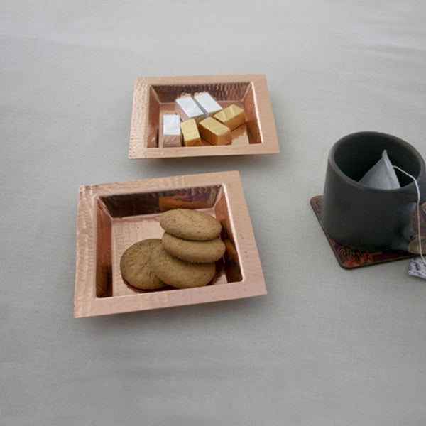 Copper Square Serving Plate Handcrafted by Traditional Artisans