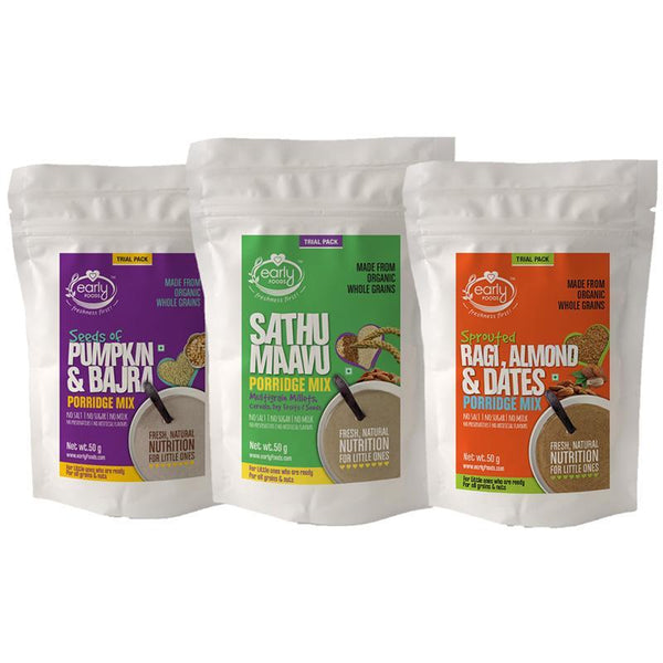 Combo of Stage 2 Baby Foods - 3 Trial Packs of Fresh Porridge Mixes - 50g each