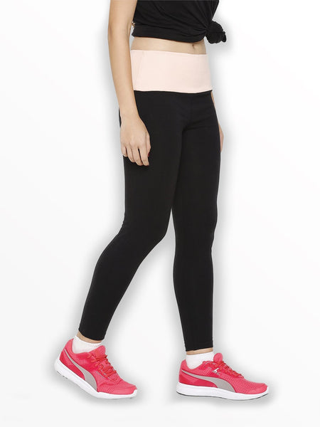 Women's Bamboo Ankle-Length Leggings - Slate Black with Summer Blush (AWFL001L)