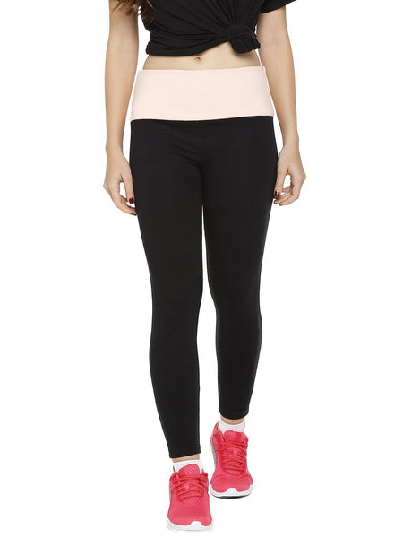 Women's Bamboo Ankle-Length Leggings - Slate Black with Summer Blush (AWFL001L)