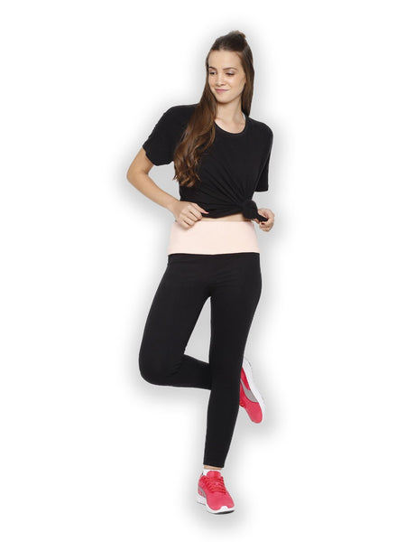 Women's Bamboo Ankle-Length Leggings - Slate Black with Summer Blush (AWFL001L)