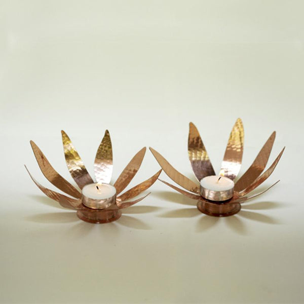 Copper Sunflower Tealight Holder Handcrafted by Traditional Artisans