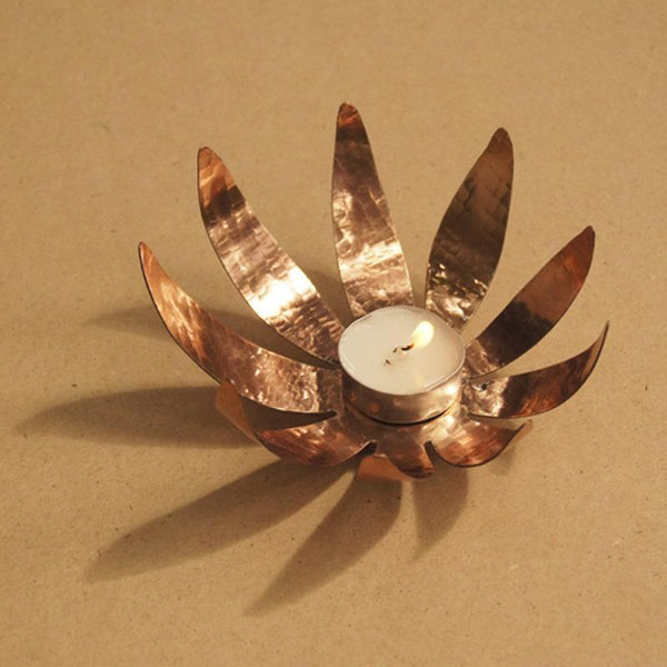 Copper Sunflower Tealight Holder Handcrafted by Traditional Artisans