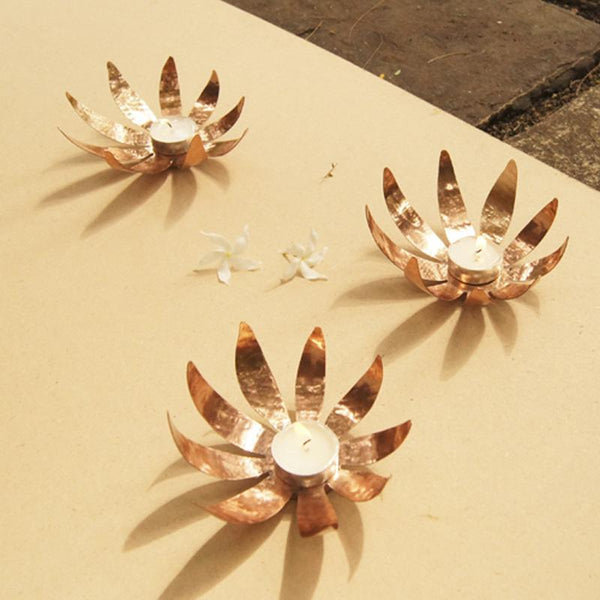 Copper Sunflower Tealight Holder Handcrafted by Traditional Artisans