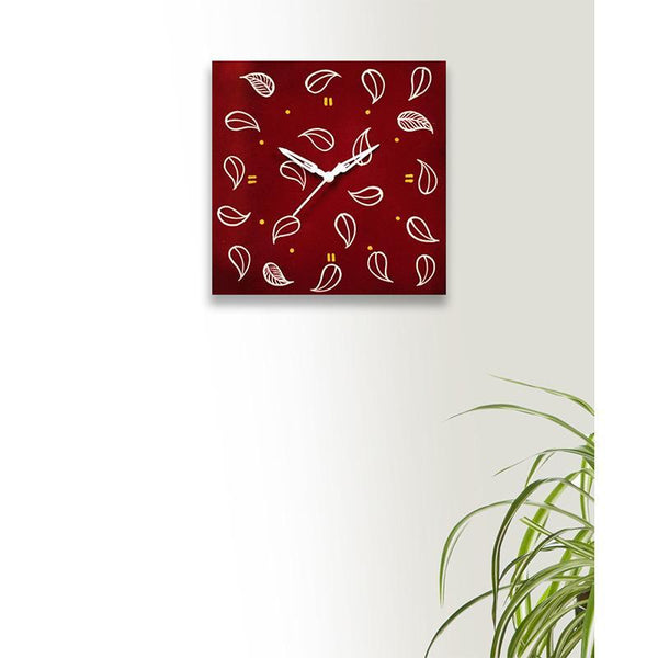 Hand Painted Wall Clock Created by Traditional Artisans - Red