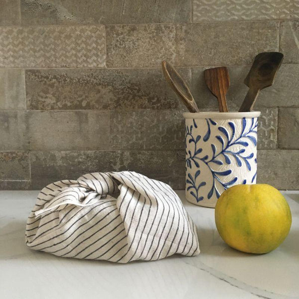 Tanuka Bento Snack Bag - Set of 2 in Organic Kala Cotton (White with Black Stripes)