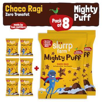 Tasty Mighty Puff - Choco Ragi - Healthy Snack for Kids (Pack of 8) - 200g