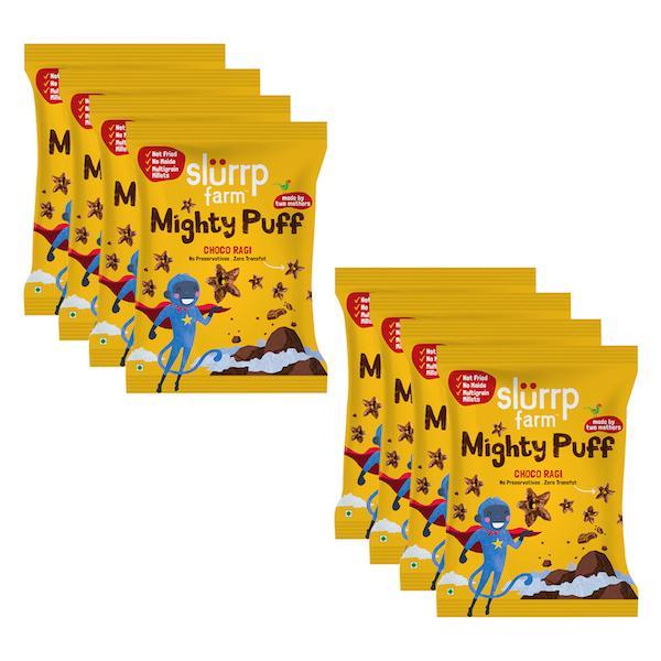 Tasty Mighty Puff - Choco Ragi - Healthy Snack for Kids (Pack of 8) - 200g