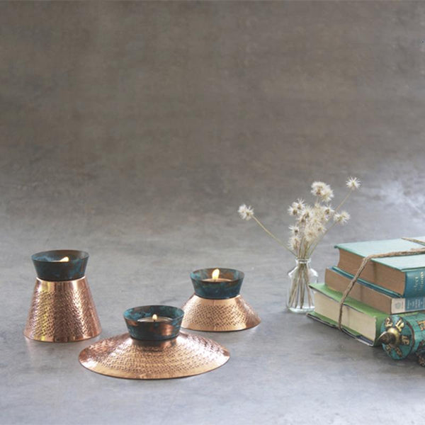 Copper Teal Appeal Tealight Holder Handcrafted by Traditional Artisans