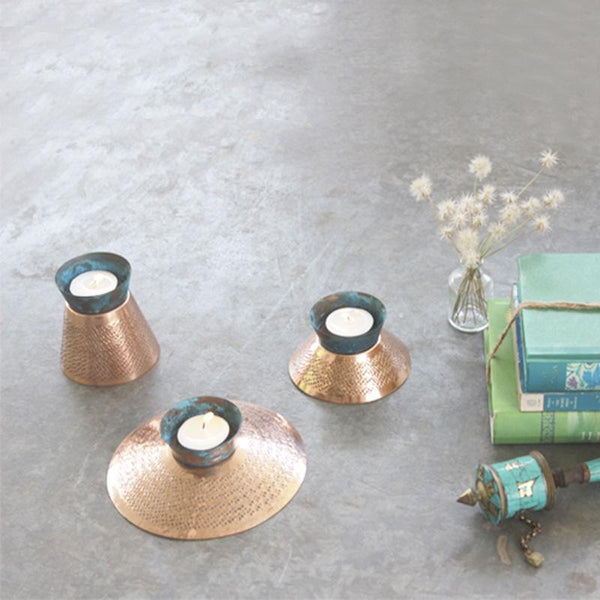 Copper Teal Appeal Tealight Holder Handcrafted by Traditional Artisans