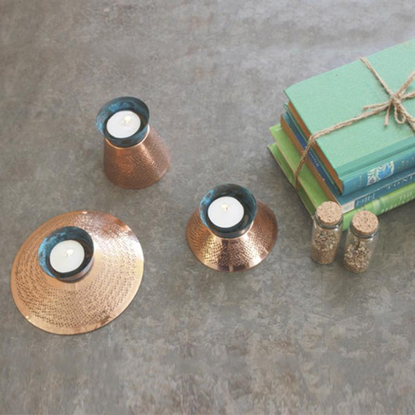 Copper Teal Appeal Tealight Holder Handcrafted by Traditional Artisans