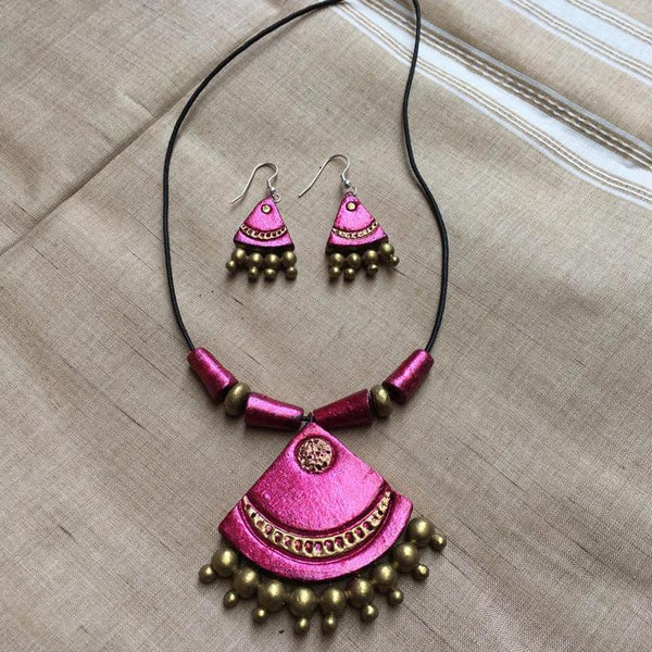 Terracotta Jewellery Set Handmade by Women Artisans - Pink