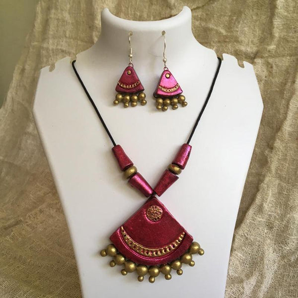 Terracotta Jewellery Set Handmade by Women Artisans - Pink
