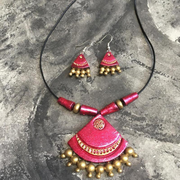 Terracotta Jewellery Set Handmade by Women Artisans - Pink
