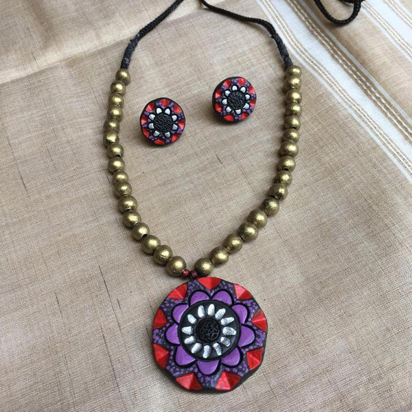 Terracotta Jewellery Set Handmade by Women Artisans - Floral Motif