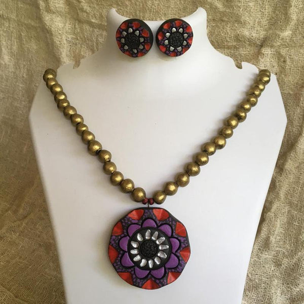 Terracotta Jewellery Set Handmade by Women Artisans - Floral Motif