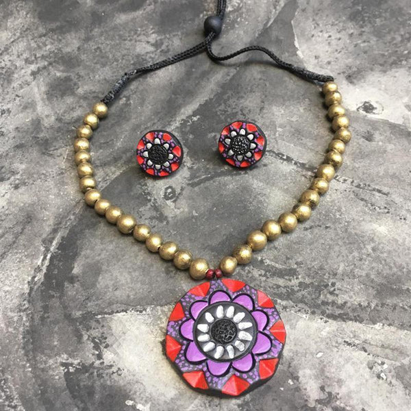 Terracotta Jewellery Set Handmade by Women Artisans - Floral Motif