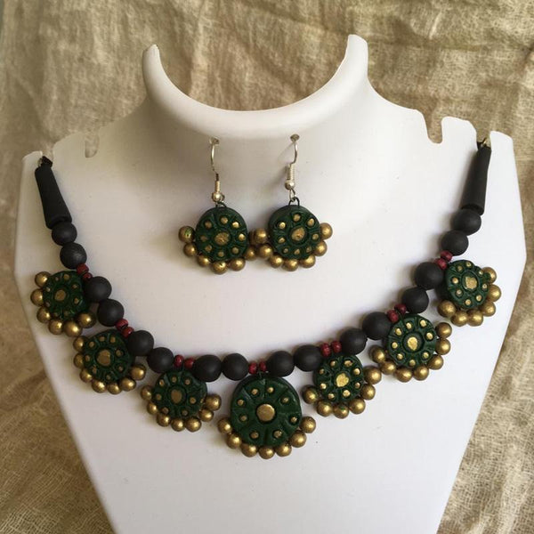 Terracotta Jewellery Set Handmade by Women Artisans - Green and Gold