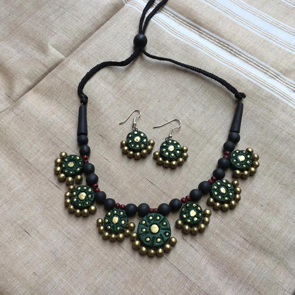 Terracotta Jewellery Set Handmade by Women Artisans - Green and Gold