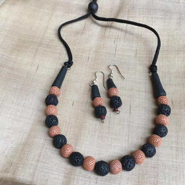 Terracotta Jewellery Set Handmade by Women Artisans - Orange and Black