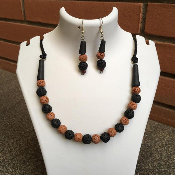 Terracotta Jewellery Set Handmade by Women Artisans - Orange and Black