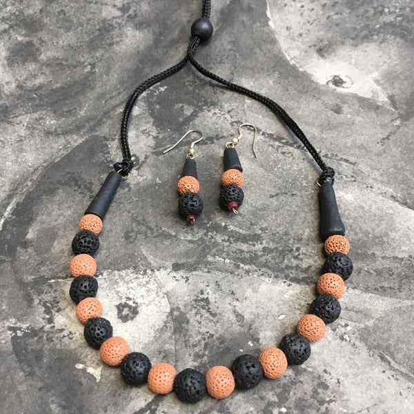Terracotta Jewellery Set Handmade by Women Artisans - Orange and Black
