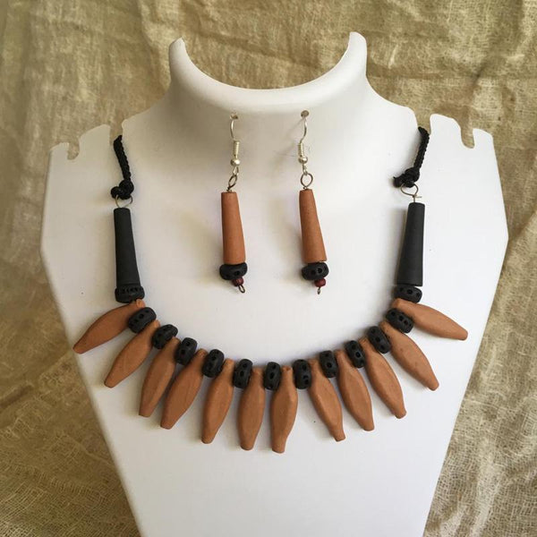 Terracotta Jewellery Set Handmade by Women Artisans - Orange Leaf Design
