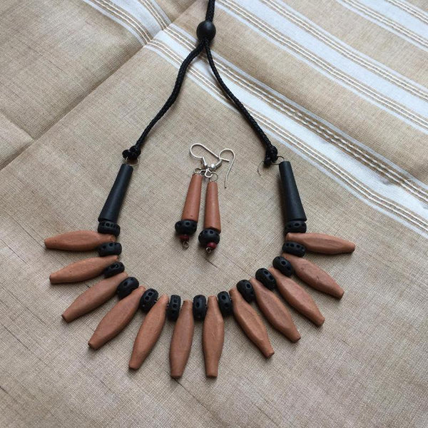 Terracotta Jewellery Set Handmade by Women Artisans - Orange Leaf Design