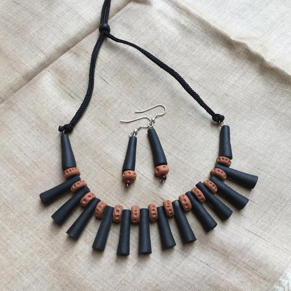 Terracotta Jewellery Set Handmade by Women Artisans - Brown & Black
