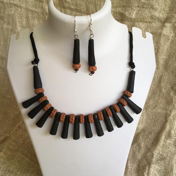 Terracotta Jewellery Set Handmade by Women Artisans - Brown & Black