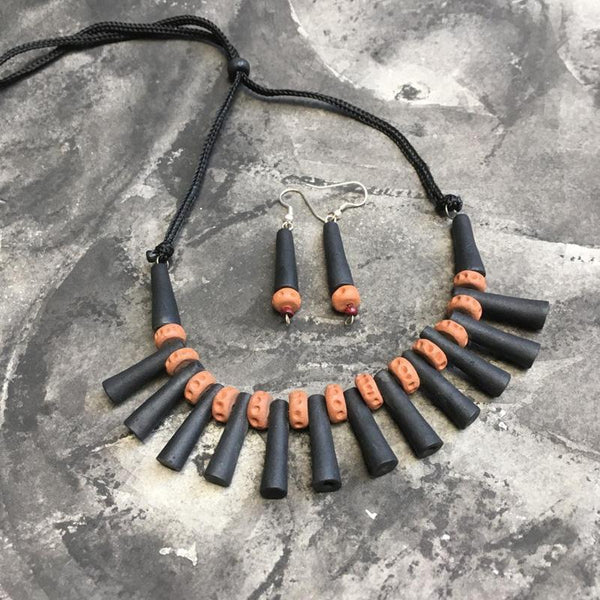 Terracotta Jewellery Set Handmade by Women Artisans - Brown & Black
