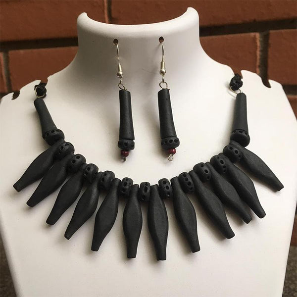 Terracotta Jewellery Set Handmade by Women Artisans - Black