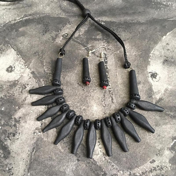 Terracotta Jewellery Set Handmade by Women Artisans - Black