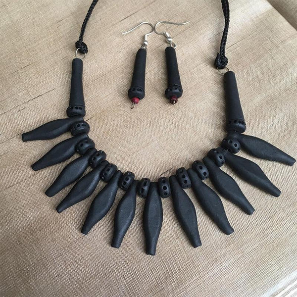 Terracotta Jewellery Set Handmade by Women Artisans - Black