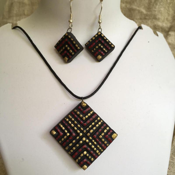 Terracotta Jewellery Set Handmade by Women Artisans - Square Design