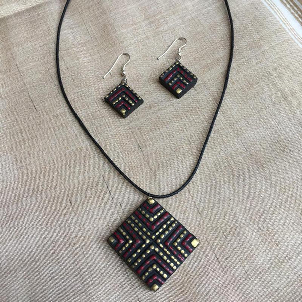Terracotta Jewellery Set Handmade by Women Artisans - Square Design